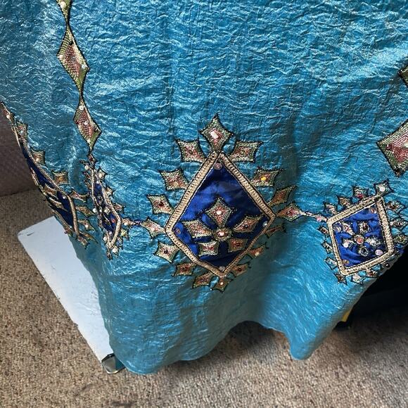 VTG Palestinian Silky Sequin Embroidered Thobe Traditional Tatreez Boho Dress XL - Picture 8 of 11